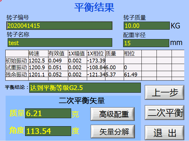 現場動平衡儀平衡結果